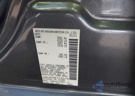 2021 Nissan Altima S Fwd z USA, uszkodzony, nr VIN 1N4BL4BV3MN374570